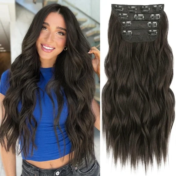 Clip in Long Hair Extension 4PCS 24 Inch Dark Brown - Picture 1 of 1